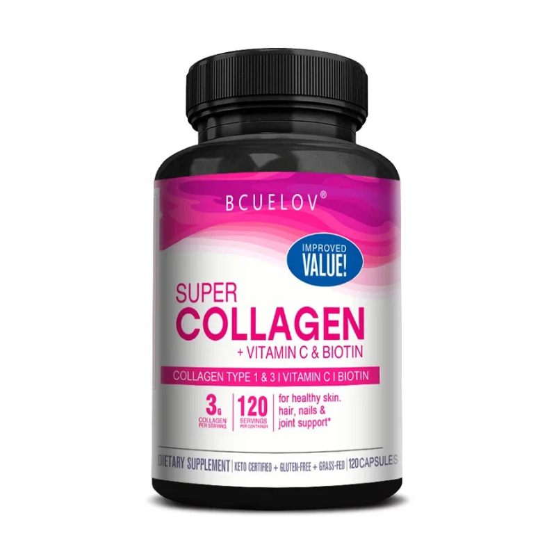 Suplemento de colágeno con vitamina C y biotina que favorece el cabello, la piel y las uñas.