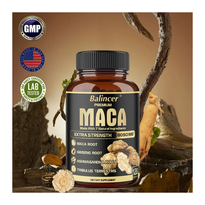 Suplemento de raíz de maca para energía, resistencia y vitalidad diaria: apoyo adaptógeno natural