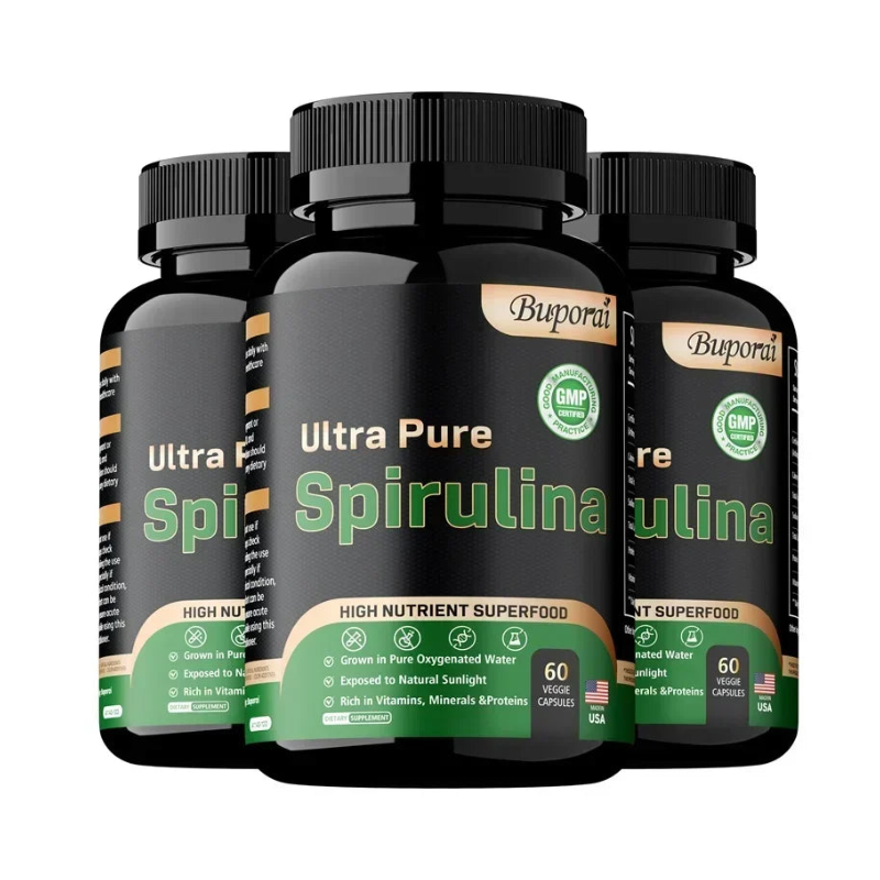 Suplemento de espirulina orgánica: nutrición pura y apoyo diario para la desintoxicación.