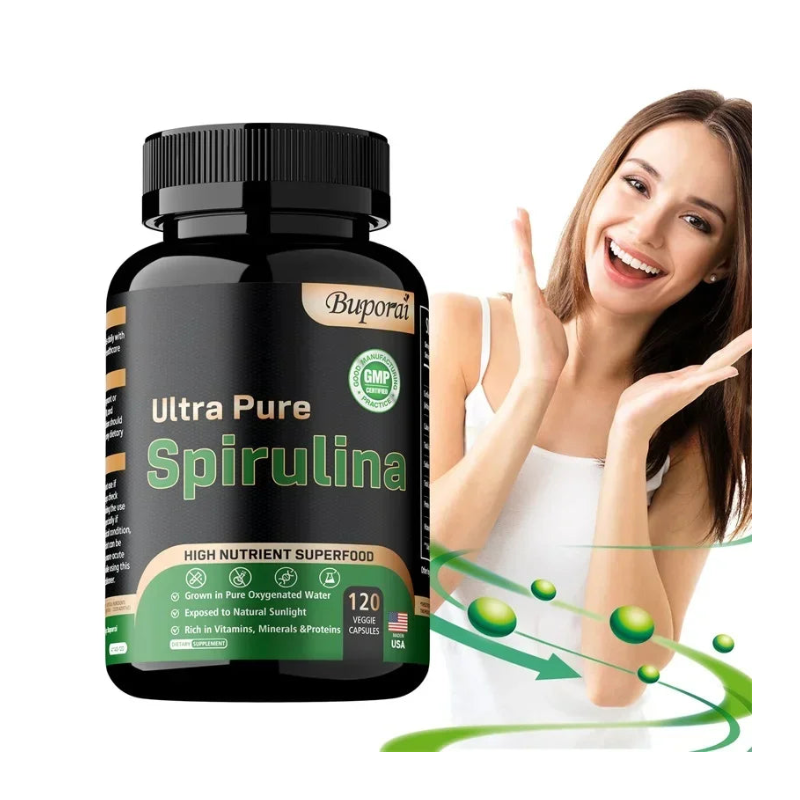 Suplemento de espirulina orgánica: nutrición pura y apoyo diario para la desintoxicación.