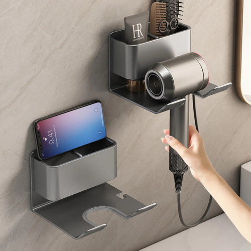 Revolutionize Your Bathroom Organization with the Stylish Wall-Mounted IONIC Hair Dryer and Straightener Organizer